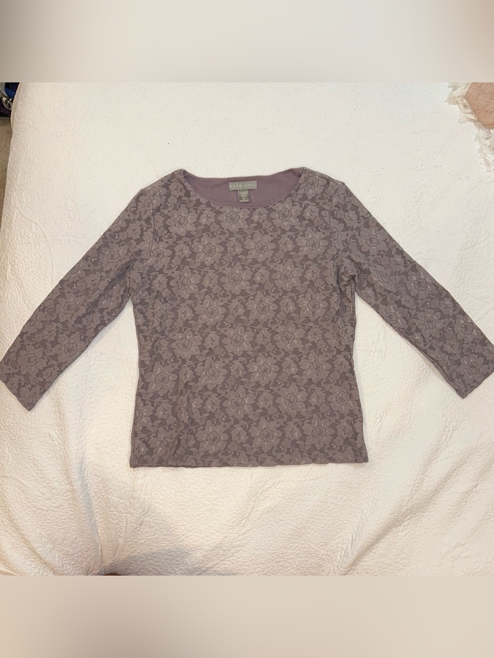 Kate Hill Dusty Mauve Floral Lace Long Sleeve Tee